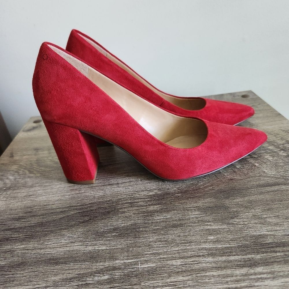 Franco Sarto Red Leather Suede Covered Dress Heels Sz 9